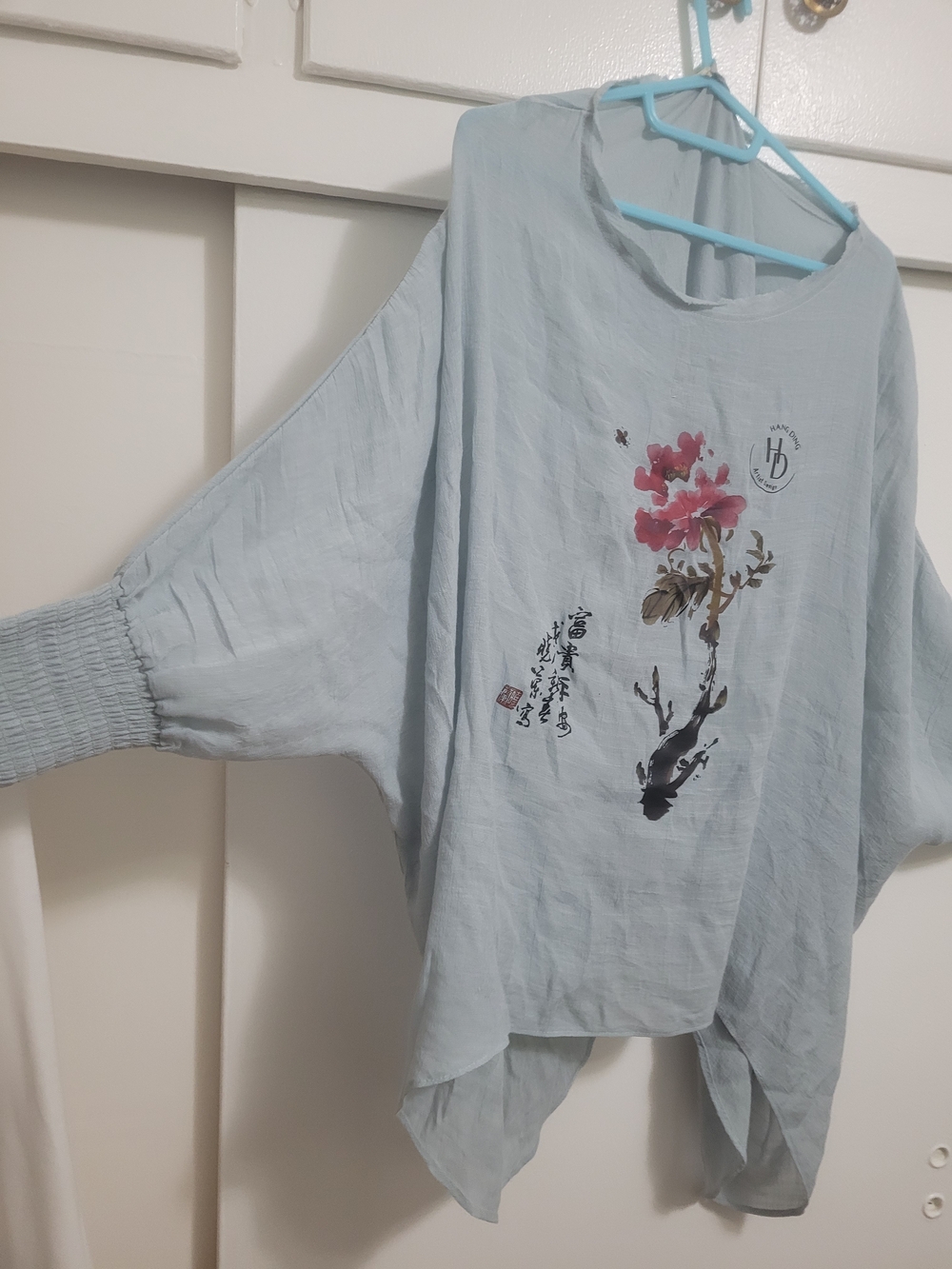 Light Blue Artist Drawing peony  Print Relaxed Women’s Tunic